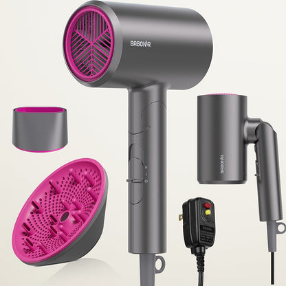 Diffuser Hair Dryer for Curly Hair 1875W Ionic Blow Dryer - Lightweight Compact Professional Frizz Control Fast Drying Styling Tool for Women Men Gray White