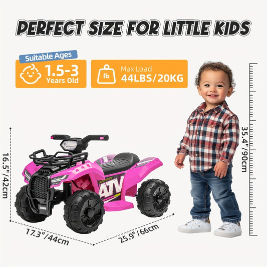 6V Kids Ride On ATV 4-Wheeler Quad Electric Toy Car for Toddlers 18-36 Months Boys Girls Best Birthday Gift with Treaded Tires Push Button Go