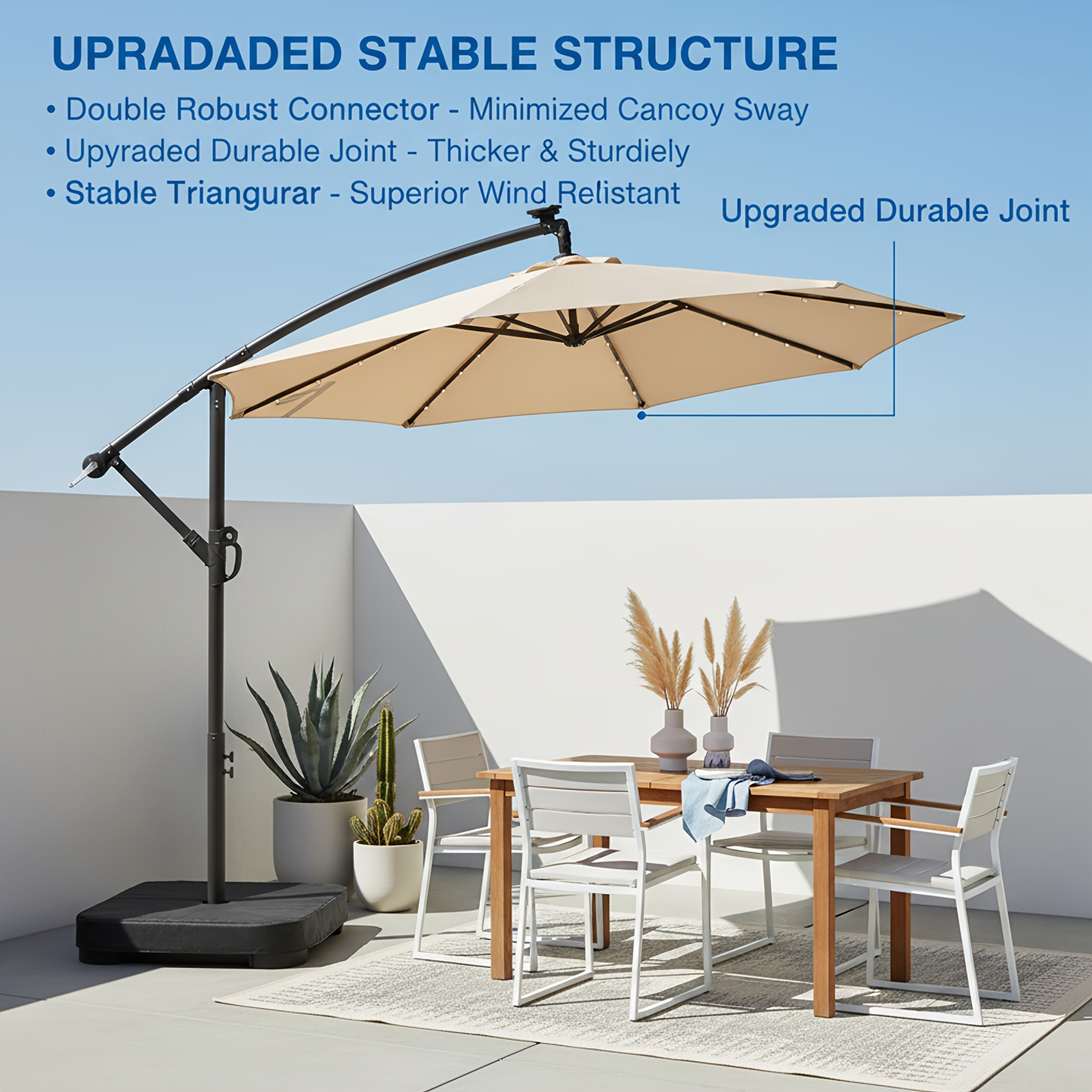 Offset Cantilever Umbrella 10FT Solar LED UPF50+ Easy Tilt Crank