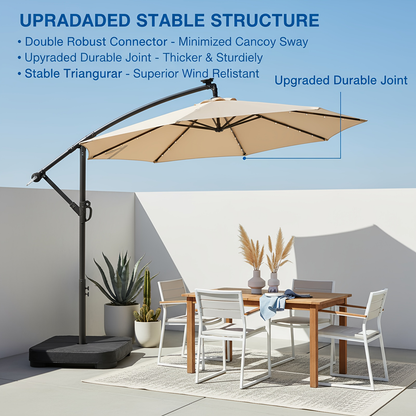 Offset Cantilever Umbrella 10FT Solar LED UPF50+ Easy Tilt Crank