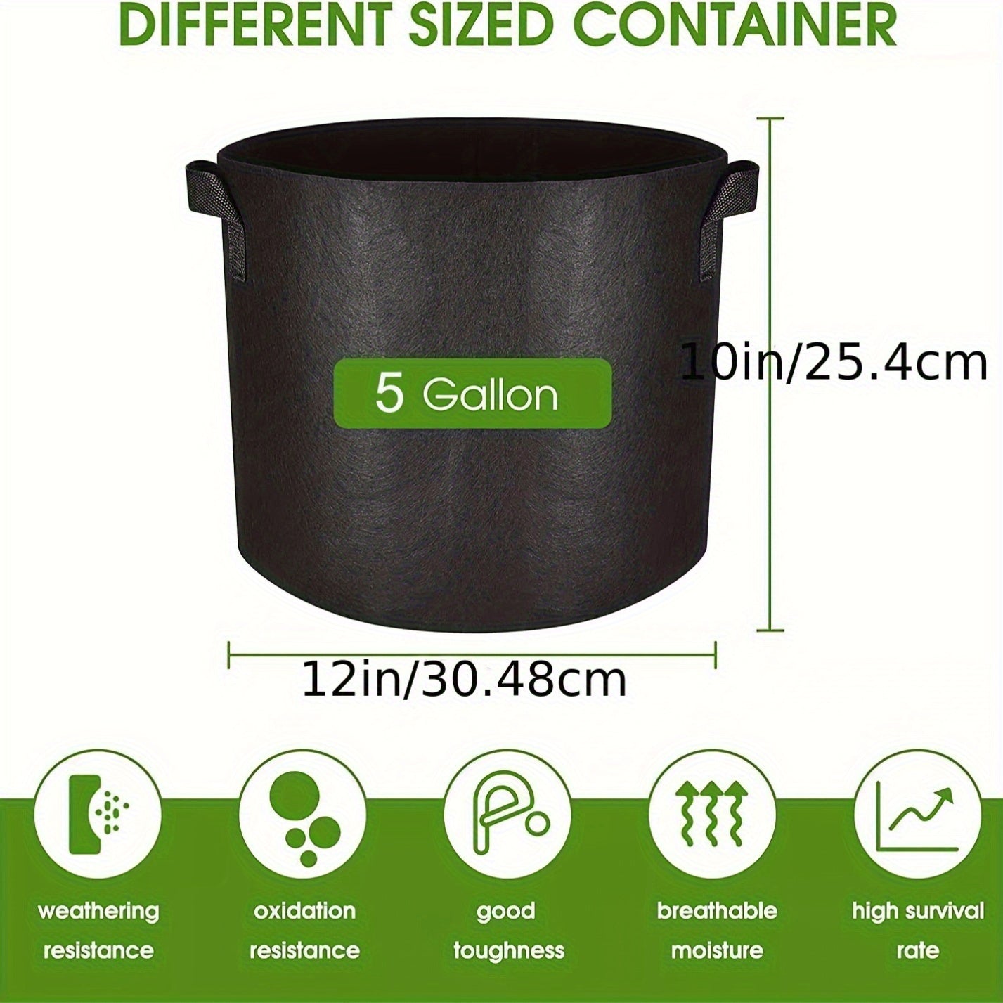 Black 5-Gallon-Labeled Grow Bags with Handles in 10-Pack or 20-Piece Checkout Options for Garden Planting