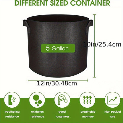 Black 5-Gallon-Labeled Grow Bags with Handles in 10-Pack or 20-Piece Checkout Options for Garden Planting