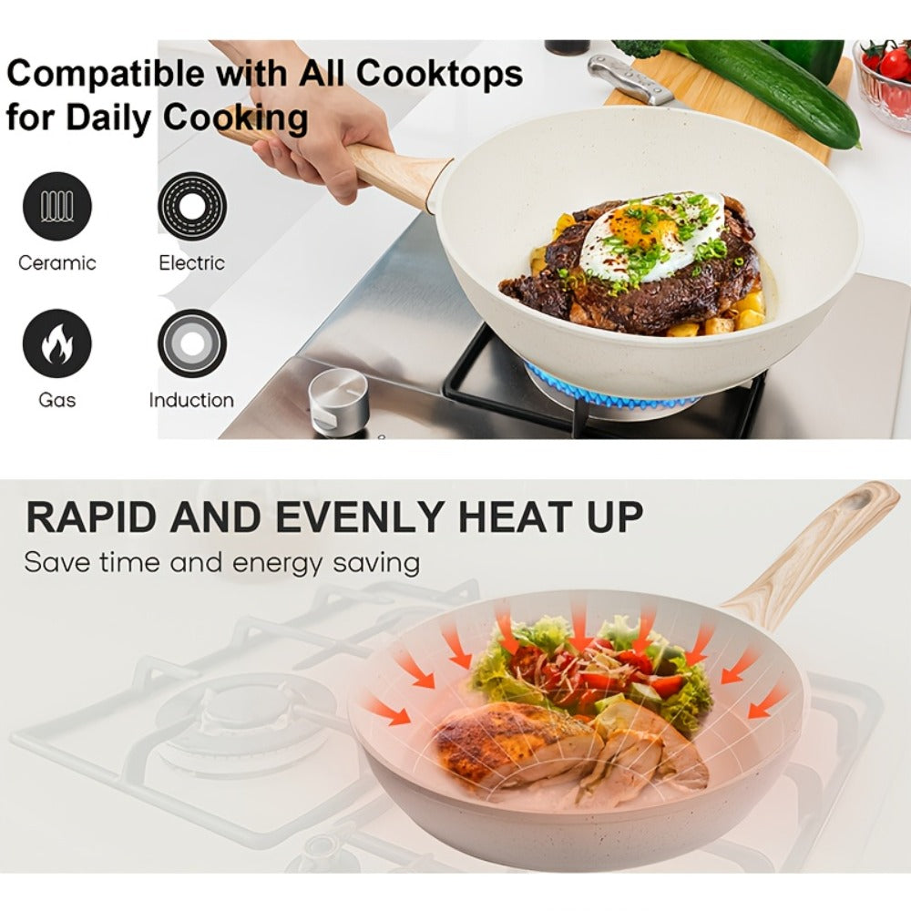 Cookware Set, 12-Piece Granite-Coated Aluminum Pots and Pans with Glass Lids, Pan Protectors and Two Color Options