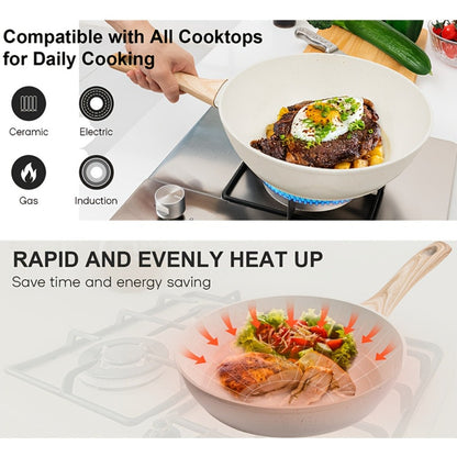 Cookware Set, 12-Piece Granite-Coated Aluminum Pots and Pans with Glass Lids, Pan Protectors and Two Color Options