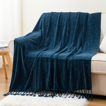 Chenille Fringe Throw Blanket – 180-200gsm Velvety Soft Decorative Throw for Sofa & Couch, Home Decor, 50”×60”, 17 Colors