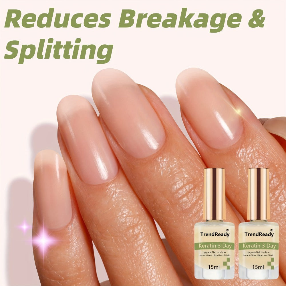 Clear Nail Care Coating Two-Bottle Set in 15 ml Square Bottles with Gold Caps and Beige Labels
