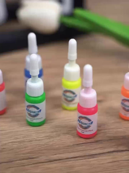 Tattoo Ink 8-Color UV Fluorescent Set with 5ml Bottles and Gallery-Shown Full Neon Color Range