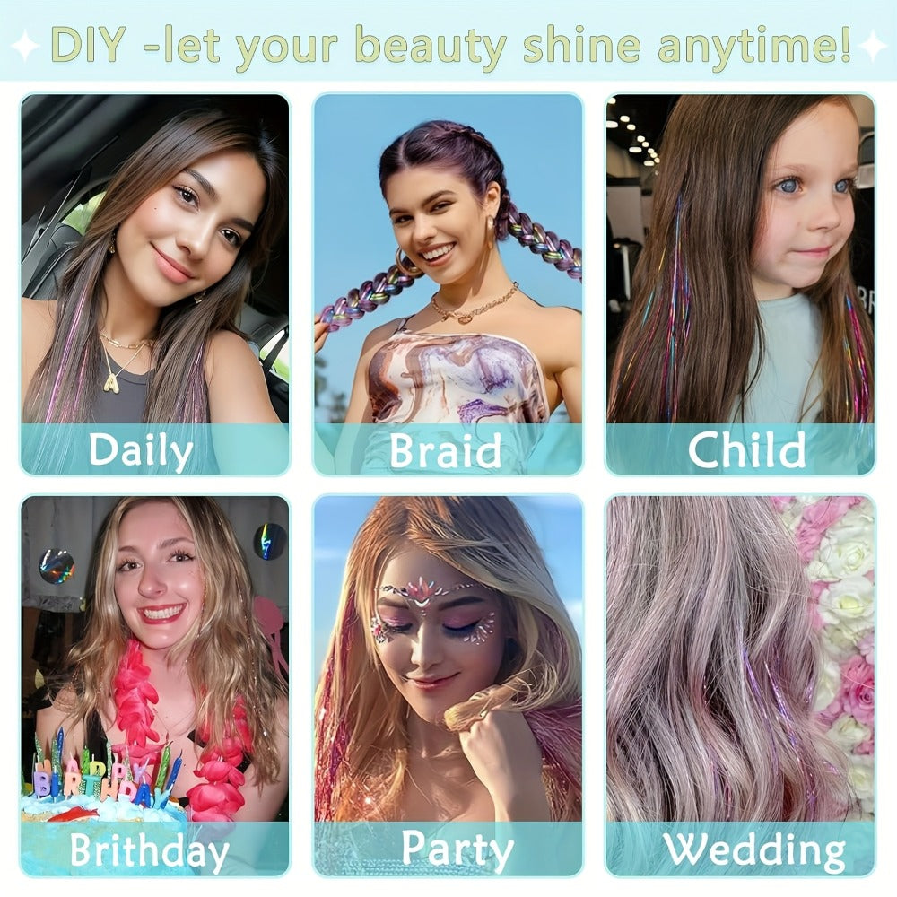 48-Inch Hair Tinsel Extension Kit with 18 Glitter Colors, 7,700 Strands, Micro Beads and Loop Tool
