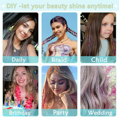 48-Inch Hair Tinsel Extension Kit with 18 Glitter Colors, 7,700 Strands, Micro Beads and Loop Tool