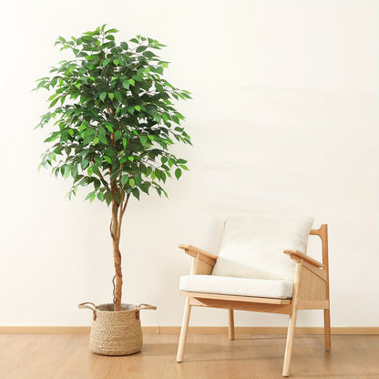Artificial Ficus Tree Tall Fake Potted Plant Natural Wood Trunk Lifelike Silk Leaves 4FT 5FT 6FT 7FT Indoor Outdoor Living Room Bedroom Office Home Decor No Maintenance