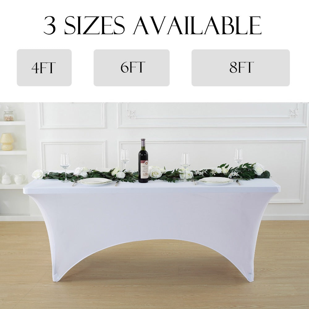 Tablecloth Fitted Stretch Cover Set for 4, 6 or 8-Foot Rectangle Tables in 3 or 5-Piece Packs
