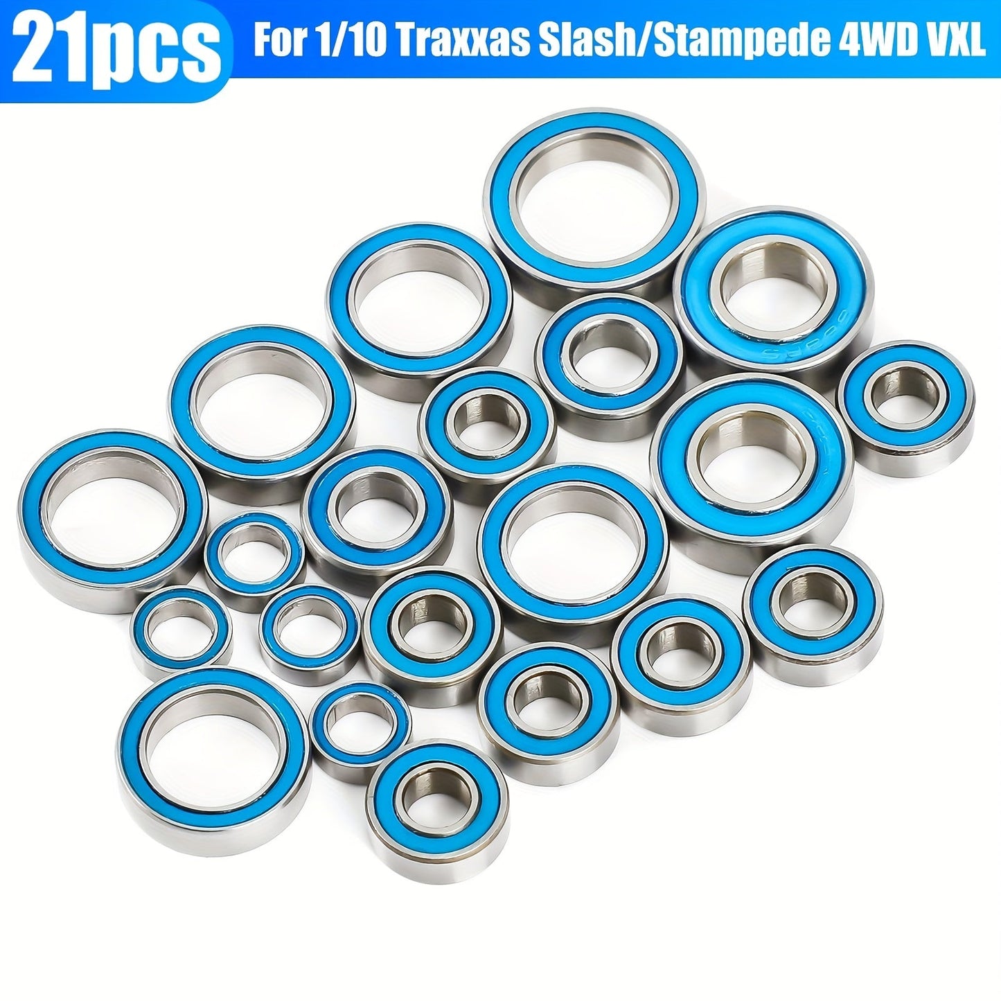21-Piece Sealed Ball Bearing Set for Select 1/10 Scale RC Cars, Friction-Reducing Replacement Parts