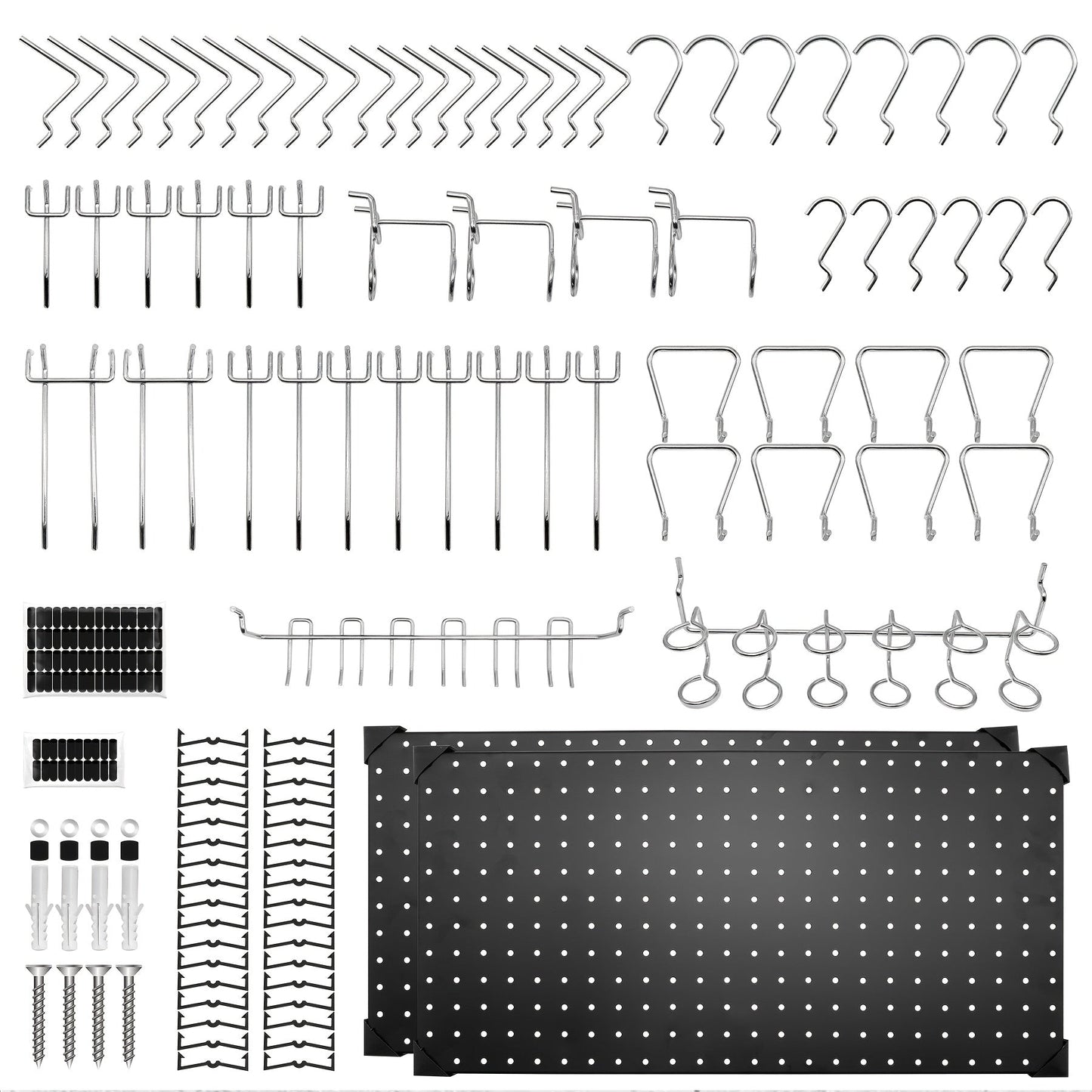 Black Metal Pegboard Wall Organizer Set with Hooks 66/100pcs, 12x24 Inch Heavy Duty Wall Mounted Pegboard Kit for Garage Workshop Tool Storage, Includes Paper Towel Holder & Workbench Accessories