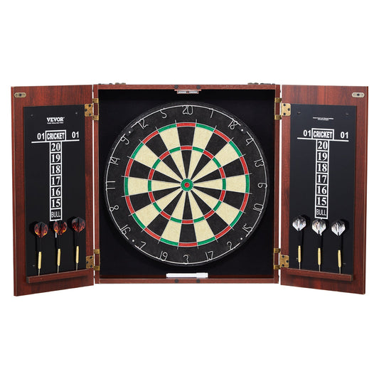 Dartboard Cabinet Set with Steel Tip Darts – 18 Inch Sisal Fiber Board, Retro Wood Cabinet, Scoreboard & Full Accessories Included