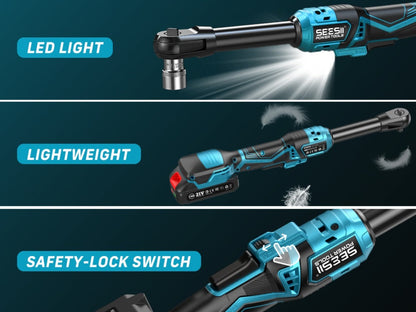21V Power Ratchet Wrench Set 3/8'' Drive, 59 Ft-lbs 400 RPM Cordless Electric Ratchet, Variable Speed Trigger, 2x 2.0Ah Batteries & Charger, 8 Sockets, 3'' Extension Bar, 1/4'' & 1/2'' Adapter Included