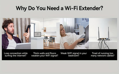 WiFi Range Extender 1200Mbps Dual-Band 2.4/5.8GHz with Four Antennas and Ethernet Port in Black