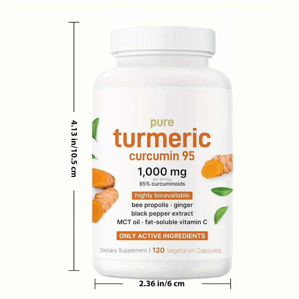 Herbal Supplement Turmeric Curcumin 1000mg per Serving with Ginger Black Pepper Bee Propolis, 120 Vegetarian Capsules
