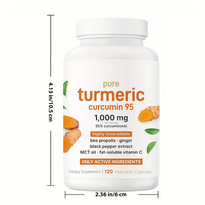 Herbal Supplement Turmeric Curcumin 1000mg per Serving with Ginger Black Pepper Bee Propolis, 120 Vegetarian Capsules