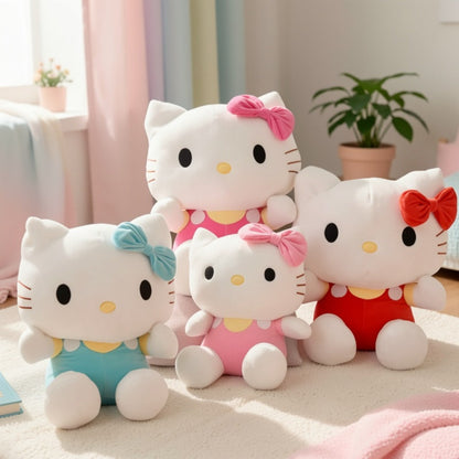 Plush Toy – Three-Piece Hello Kitty Character Set with Red, Pink and Blue Bow Styling for Display