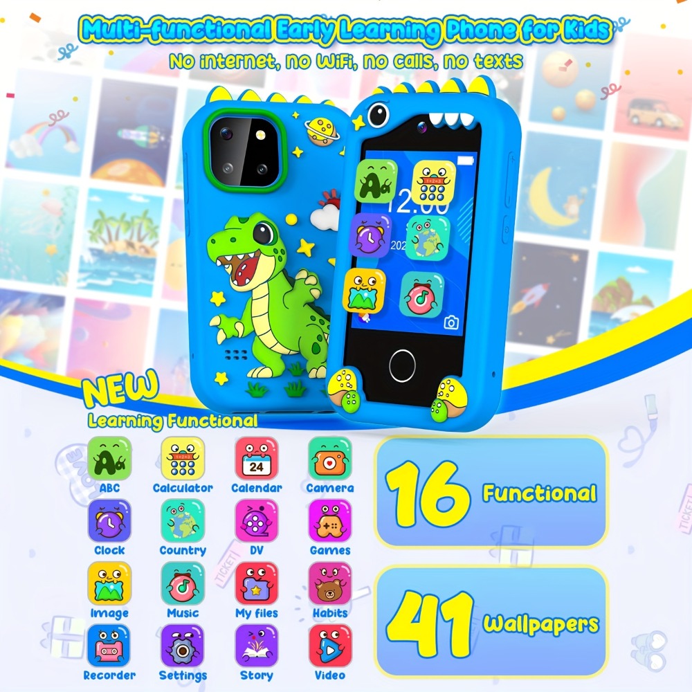 Kids Toy Mobile Phone with Dual Cameras, Touchscreen & MP3 Player – Educational Toy with Games, Alarm Clock & USB Charging, Birthday & Christmas Gift for Boys & Girls
