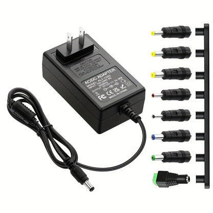 12V 3A DC Power Adapter 36W with 10 Interchangeable Tips - Universal AC 100-240V Input, Short Circuit & Overvoltage Protection, Stable Output for CCTV Camera, LED Strip, Router, TV Box & More