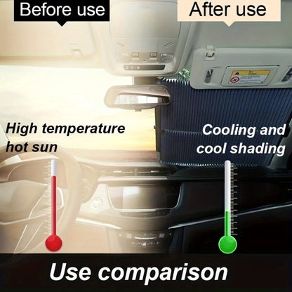 Retractable Windshield Sunshade Aluminum | Auto Fold UV Resistant Heat Insulation, Buckle Stick Install, Front Window Sun Shade Curtain for Car SUV Truck