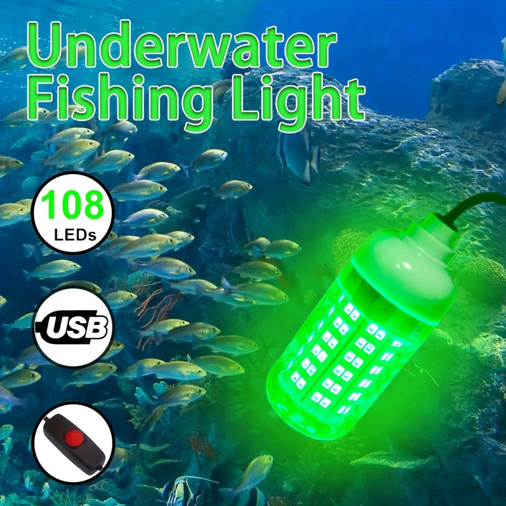 108-LED Underwater Fishing Light with USB Connector, 16.4-Foot Cable and Green or White Options