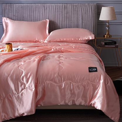 Satin-Look Summer Quilt in White, Silvery Grey, Pink or Lake Blue with Twin and Full Sizes