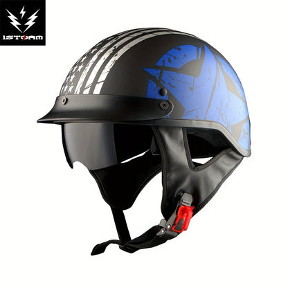 Motorcycle Half Face Helmet – Retractable Smoked Visor, Adjustable Inner Visor, Lightweight Aerodynamic Design, Goggle Compatible, Sizes S–XL