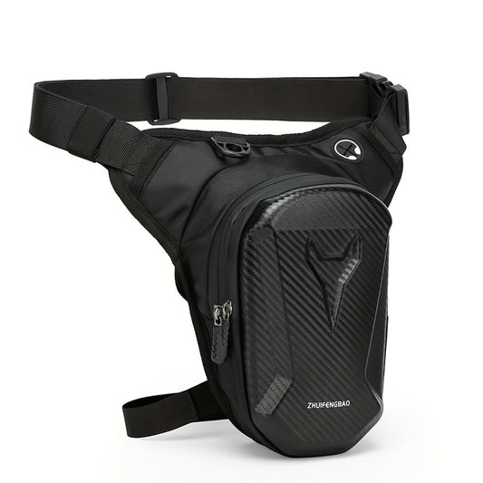 Waterproof Motorcycle Leg Bag EVA with Headphone Jack Double Zipper Adjustable Strap for Off-Road Riding - Thigh Waist Pack Secure Storage Black