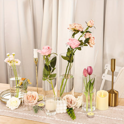 Clear Glass Cylinder Vase Set with 4-, 8- and 12-Inch Heights in 18- or 36-Piece Options for Table Displays