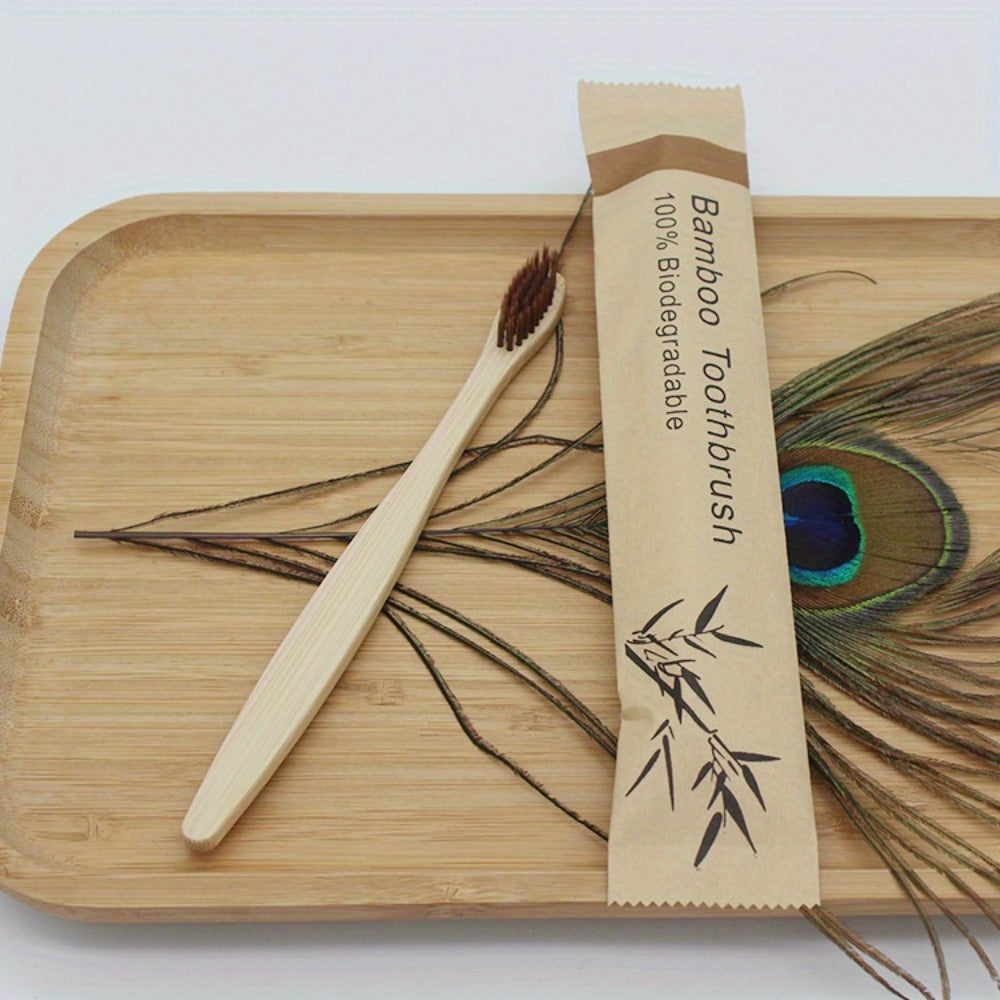 20-Piece Bamboo-Labeled Toothbrush Set with Individually Wrapped Handles and Mixed Bristle Colors