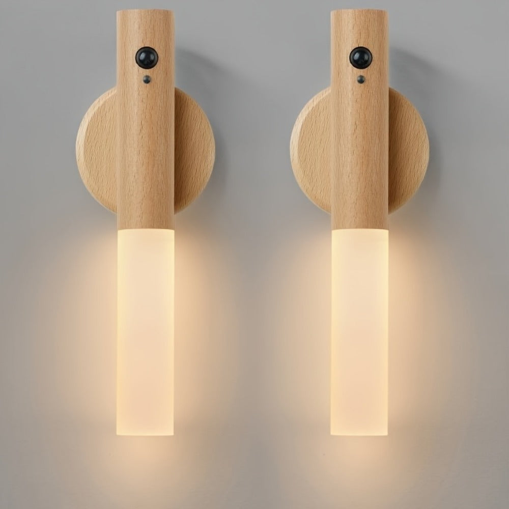 Motion Night Light Rechargeable LED – IPX4 Waterproof Wood Grain & Walnut Under Cabinet Step Lamp for Staircase, Hallway, Wardrobe, Closet & Indoor Walls (2 or 4 Pack)
