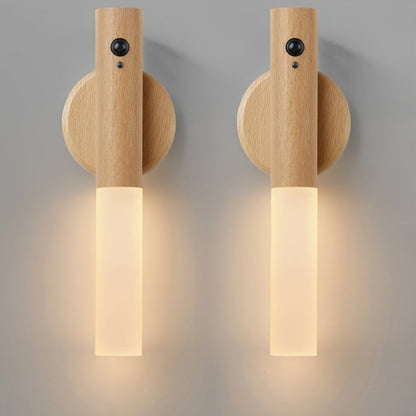 Motion Night Light Rechargeable LED – IPX4 Waterproof Wood Grain & Walnut Under Cabinet Step Lamp for Staircase, Hallway, Wardrobe, Closet & Indoor Walls (2 or 4 Pack)