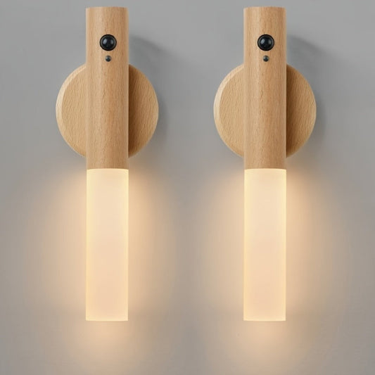 Motion Night Light Rechargeable LED – IPX4 Waterproof Wood Grain & Walnut Under Cabinet Step Lamp for Staircase, Hallway, Wardrobe, Closet & Indoor Walls (2 or 4 Pack)
