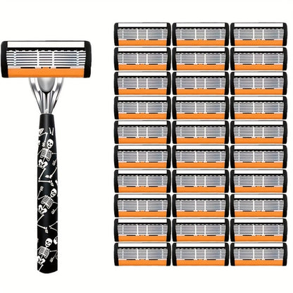 Safety Razor for Men 7-Layer Progressive Blades — Non-Slip Stainless Steel Handle Classic Double Edge Razor for Beard & Mustache Grooming, 1 or 2 Handle + 15–36 Blade Pack Options
