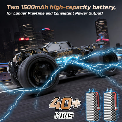 Remote Control Car, DEERC 1:16 4WD Off-Road Truck with 42 km/h Label, Dual 1500mAh Batteries and LED Lights