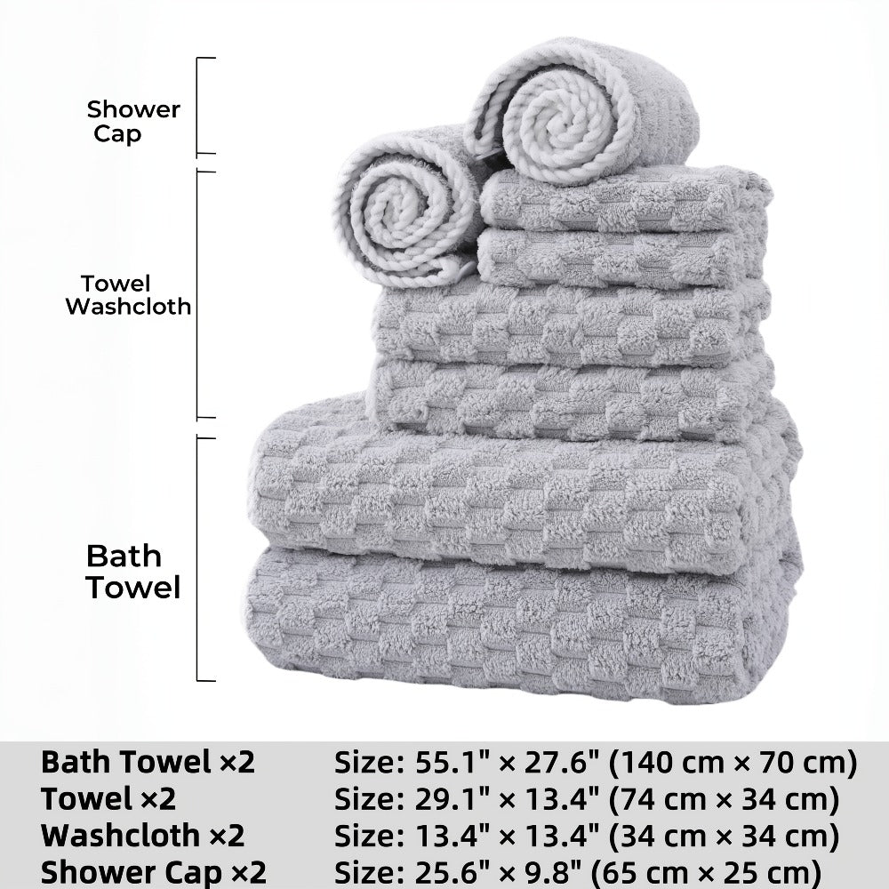 Bath Towels Set 4 or 8 Piece Microfiber Waffle Weave Collection in Gray, Pink, Blue and Beige