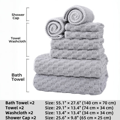 Bath Towels Set 4 or 8 Piece Microfiber Waffle Weave Collection in Gray, Pink, Blue and Beige