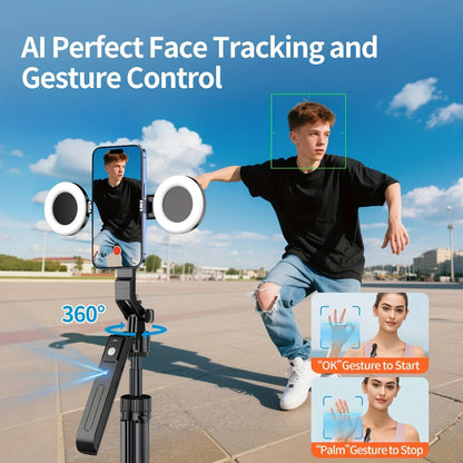AI Face Tracking Vlogging Kit All-in-One with 70.9 Inch Tripod, LED Fill Light & Microphone – 360° Auto Tracking Content Creator Bundle for TikTok YouTube Instagram, iPhone & Android Compatible