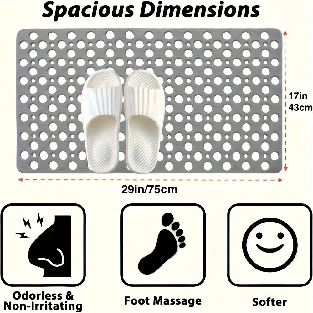 Perforated Suction-Cup Bathtub Mat with 75 × 43 cm Size, Blue or Light Gray Options and Full-Surface Drain Holes