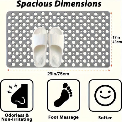 Perforated Suction-Cup Bathtub Mat with 75 × 43 cm Size, Blue or Light Gray Options and Full-Surface Drain Holes