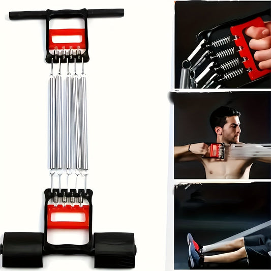 Resistance Band Foot Pedal Puller Multifunctional Stainless Steel Chest Expander Adjustable Tension Arm Shoulder Muscle Trainer for Home Gym Bodybuilding Strength Workout Sit-Up Exercise