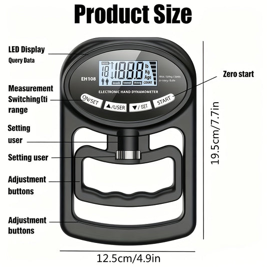 Fitness Equipment Digital Hand Grip Dynamometer with 264 lb Range, LCD Screen and Adjustable Handle