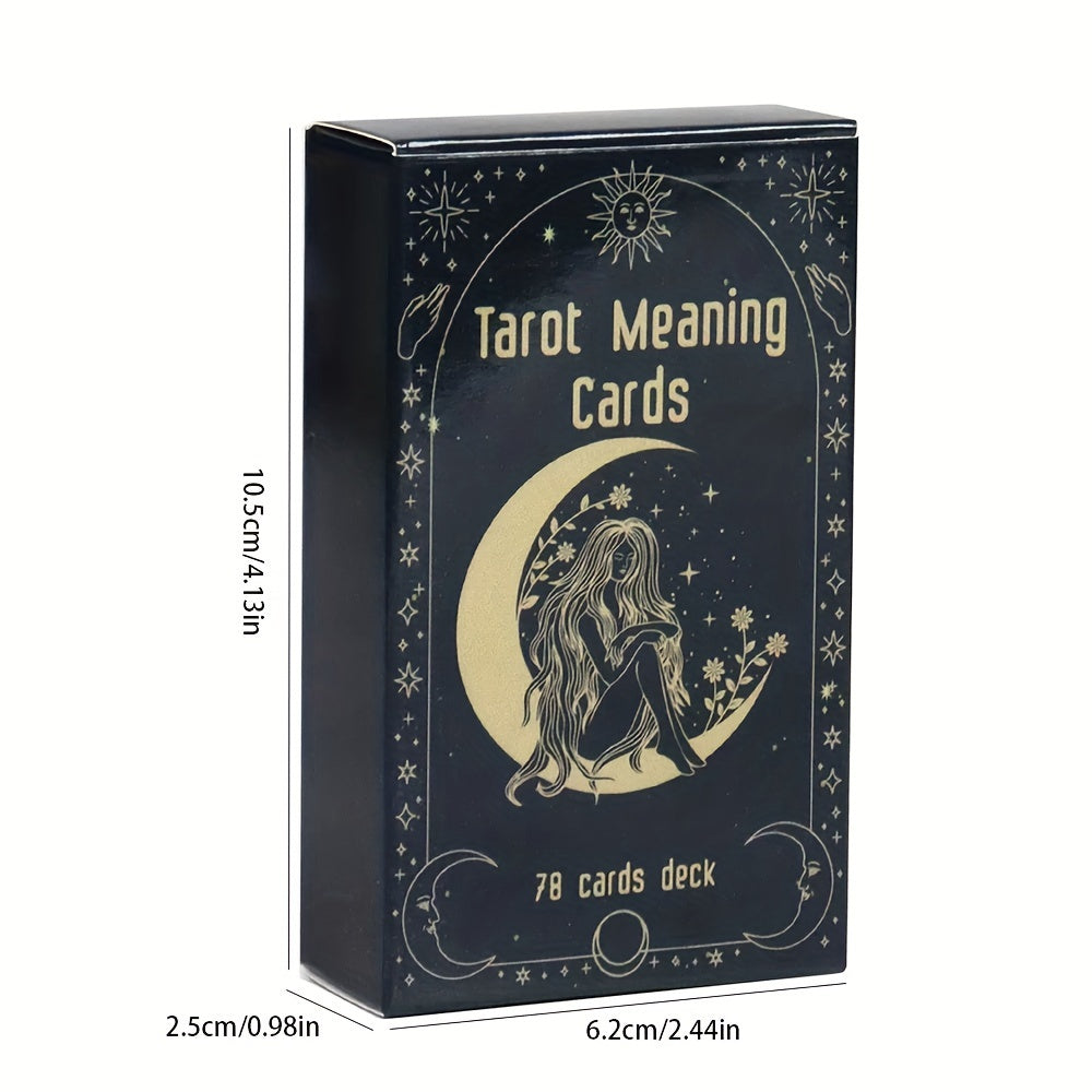 Tarot Meaning Cards Reference Deck with 78 Illustrated Cards, Printed English Text and Compact Black Box