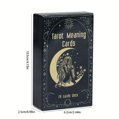 Tarot Meaning Cards Reference Deck with 78 Illustrated Cards, Printed English Text and Compact Black Box