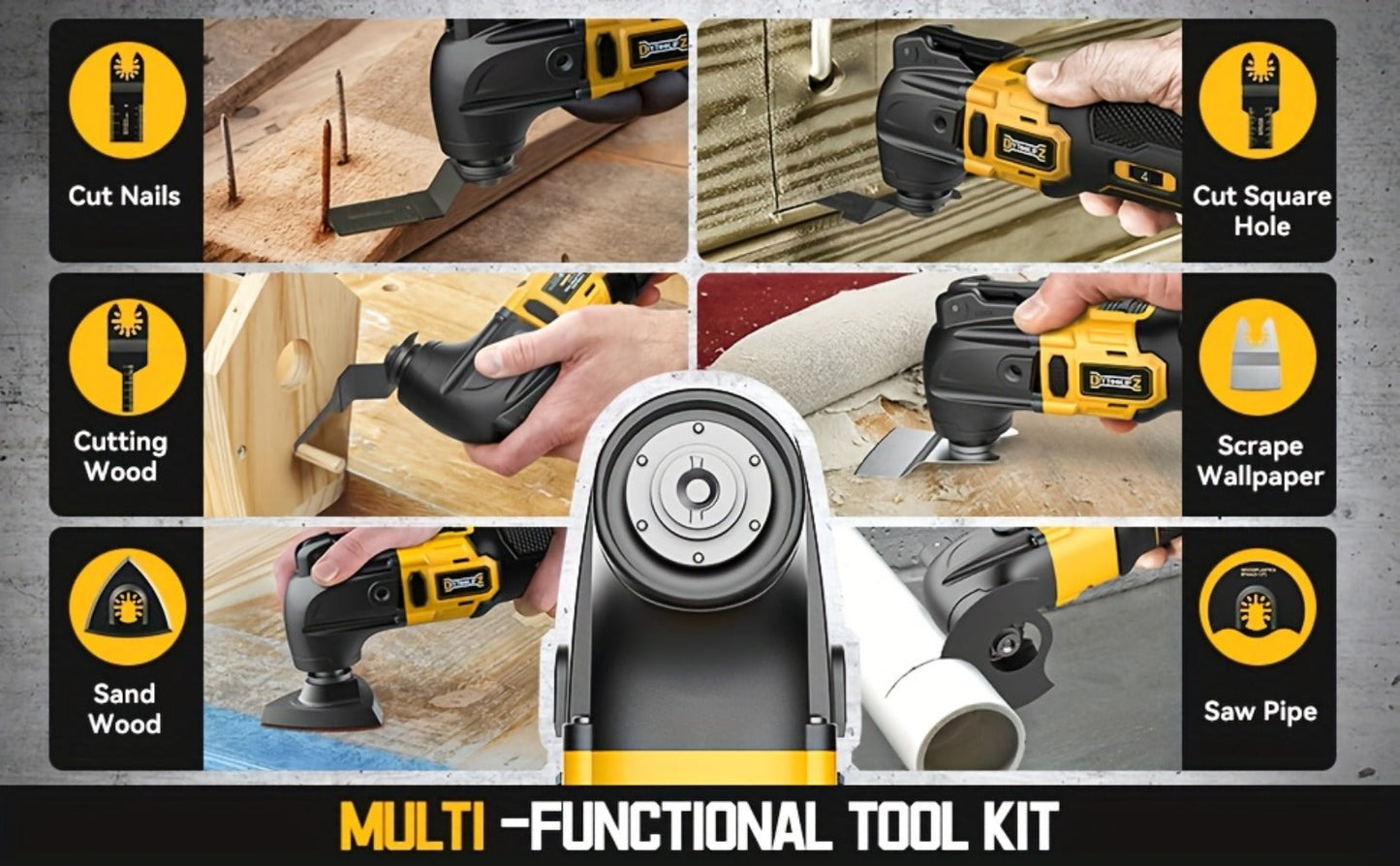 Oscillating Multi Tool Brushless Cordless Compatible with DeWalt 20V / 18V Battery – 21000 OPM Variable Speed, 4.5° Oscillating Angle, Anti-Vibration, Wood Cutting Blades & Sanding Pads (Battery Not Included)