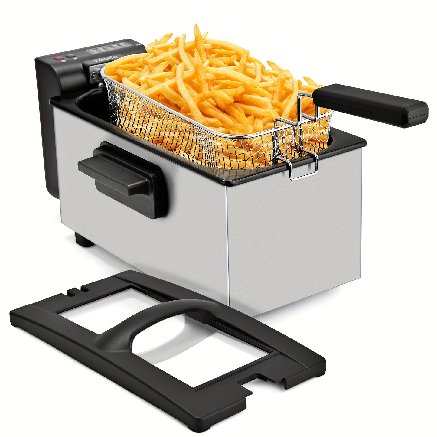 Black Stainless-Steel Deep Fryer with 1.5L to 6L Options, Enamel Inner Pot and Foldable Basket Handle