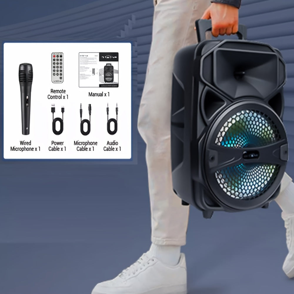 8-Inch Portable Party Speaker with Bluetooth, FM, LED Light, Remote, Microphone, AUX, USB and TF, Four Options