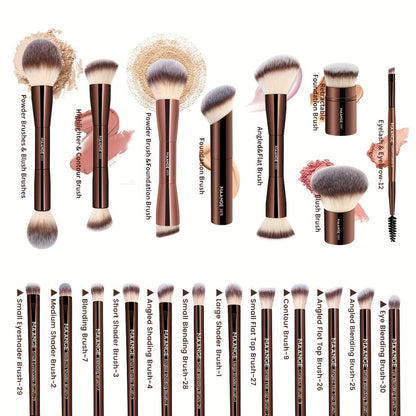 Professional Makeup Brush Set 20Pcs Metal Aluminum Tube Handle with Storage Bag Foundation Powder Blush Eye Shadow Kabuki Brushes for Women Travel Portable Multi-Function Black Gold